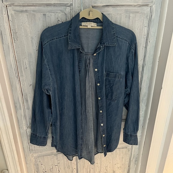 LOFT Oversized Chambray Shirt - Picture 2 of 5